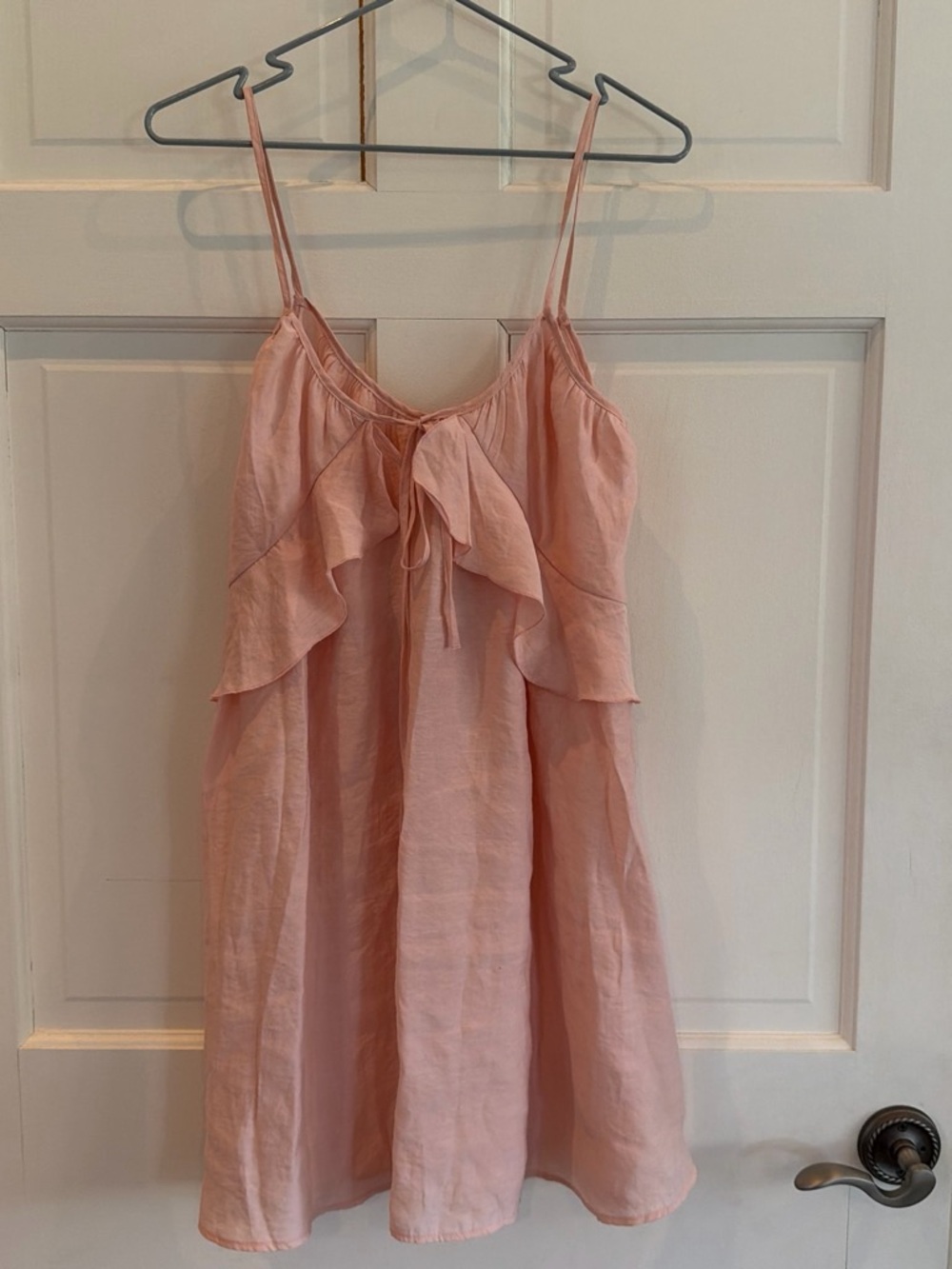 Divided Blush Pink Mini Sundress with Ruffle Front